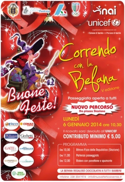 La locandina della manifestazione 'Correndo con la Befana'